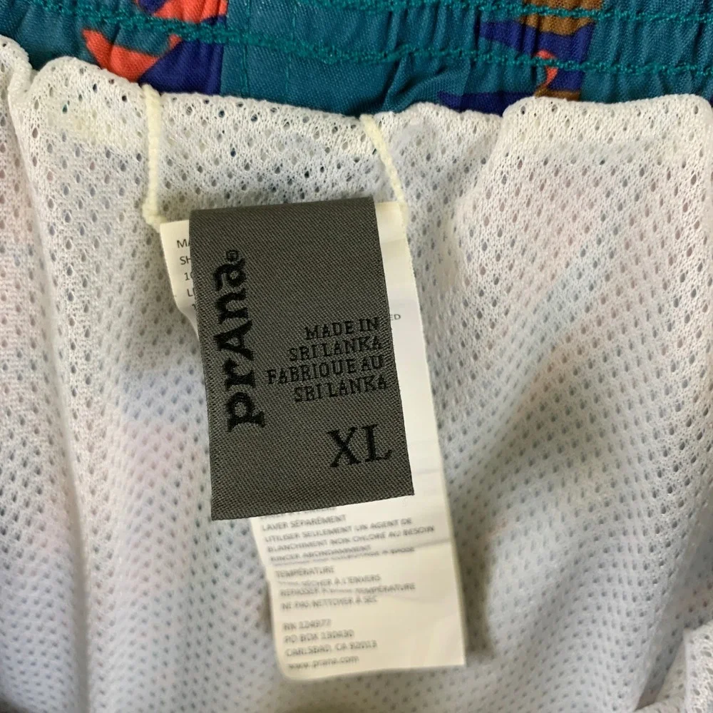 Prana Breathe Mens XL‎ Board Shorts Teal Coral Tropical Palm Print M31210627